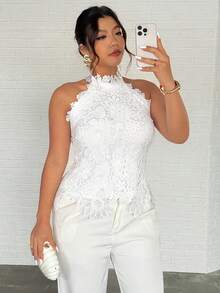 Firerie 大码女士舒适休闲优雅度假吊带蕾丝露背沙滩背心/吊带衫，春夏款 - 白色 - 查看 7