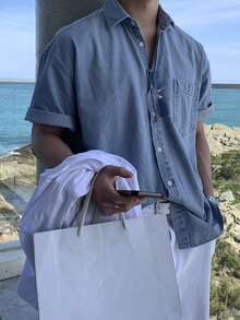 DAZY Men's Summer Solid Washed Denim Jacket - Blue - View 3