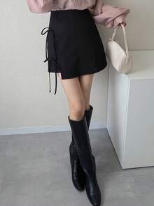 FRIFUL 女士灰色短裙，通勤风格，春夏款 - 黑色 - 查看 4