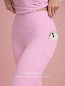 GLOWMODE 26" FeatherFit™ Insta-Cinch 2.0 Tummy Control Leggings With Side Pockets Anti-See-Through Shorts Low Impact Yoga Daily Fall Winter - Tropical Pink - View 5