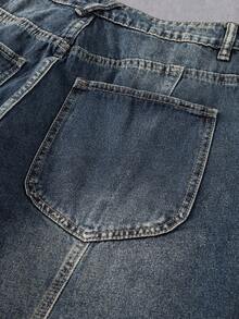 Manfinity Denimwave Jeans rectos de pierna suelta y lavados casual para hombres - Azul - Ver 5