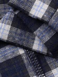 DAZY Plaid Contrast Collar Women Short Sleeve Button-Up Top And Pants Pajama Set - Blue - View 9