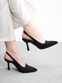 CUCCOO BIZCHIC Tacones altos de mujer con diseño de hebilla y punta afilada, versátiles para uso diario - Negro - Ver 4