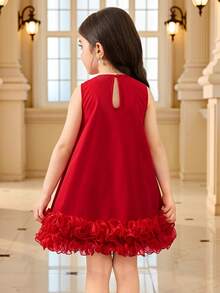 SHEIN Vestido con volantes y lazo para niña - Rojo - Ver 2