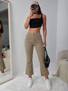 Rivivi High Waist Flare Leg Jeans With Slant Pockets, Casual - Brown - View 3