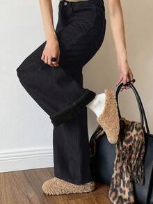 DAZY Women's Straight Leg Casual Thermal Lined Jeans - Black - View 2