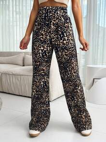 Casual Commuter Leopard Print Straight Leg Pants - Multicolor - View 4