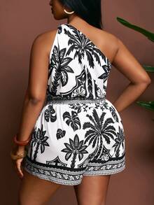 Slaydiva 大码女装两件套 - 纯色无袖打结下摆露脐上衣和带口袋短裤，梭织纹理面料，休闲度假装，春夏款 - 彩色 - 查看 3