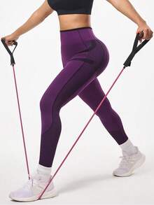 Seamluxe SHEIN Sport Women's Striped High Waist Casual Fitness Leggings - Purple - View 7