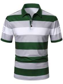 Calvornis Men's Color Block Numeric Print Short Sleeve Polo Shirt Casual - Multicolor - View 5