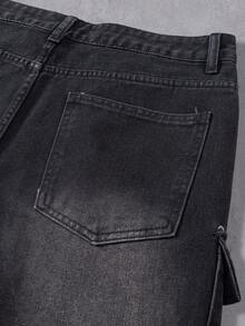 Manfinity EMRG Quần jeans nam dáng suông, ống đứng, rộng rãi, màu đen, phong cách hip hop đường phố. - màu đen - Xem 8