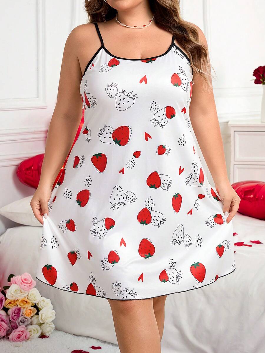 SHEIN CURVE+ CURVE PLUS /Saint-Valentin/Robe cami imprimée de lettres décontractée pour femmes grandes tailles, convient pour la Saint-Valentin - Blanc - Voir 1