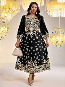 SHEIN Lady 大码全身爱心印花优雅连衣裙 - 彩色 - 查看 6