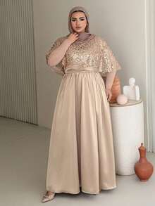 Dazy Plus Plus Size Sequin Patchwork Chiffon Waist Cinched Maxi Party Dress, Pink Sparkly Dress - Sugar Pink - View 3