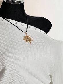 SHEIN ICON Women's Casual Oblique Shoulder Collar Eyelet Decor Faux Fur Sweater Top - White - View 5