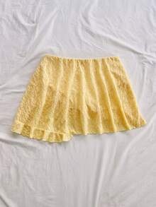 Soleia Women's Elegant Solid Color Jacquard Asymmetric Hem Skirt, Summer - Yellow - View 4