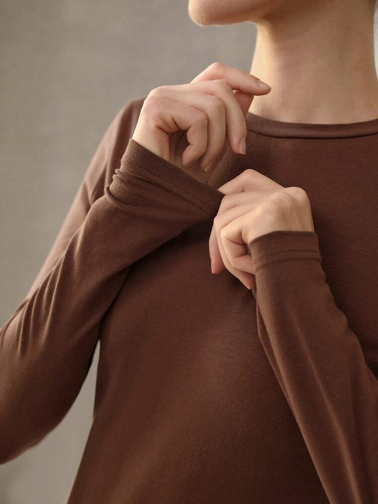 STRETCHY & SKIN-FRIENDLY SOLID COLOR ROUND NECK SLIM FIT FASHIONABLE LONG SLEEVE VERSATILE WOMEN'S BASE LAYER TOP