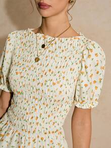 Poéselle Women's Casual Textured Print Short Sleeve Shirt, Summer - Light Yellow - View 5