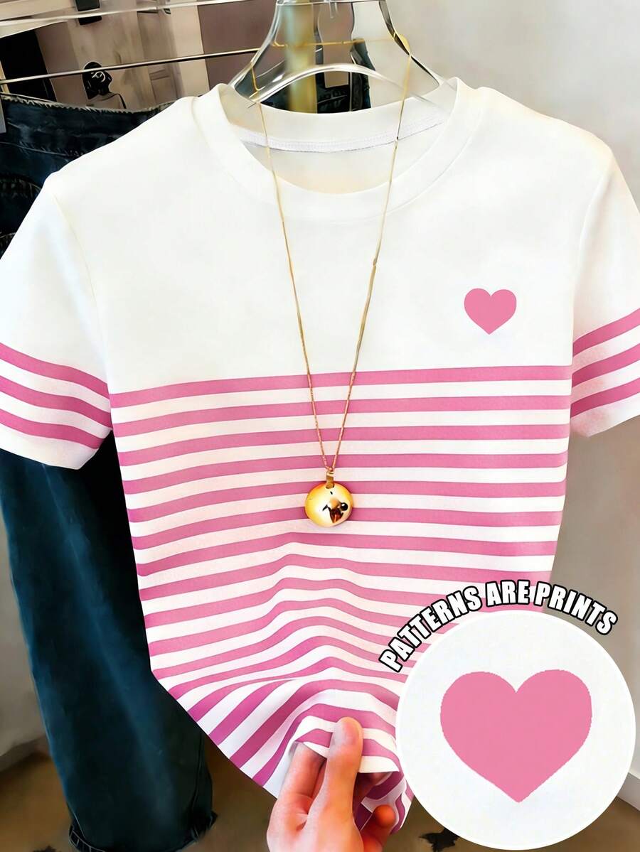 Resyla Standard Fit Heart Striped Digital Print T-Shirt - Multicolor - View 1