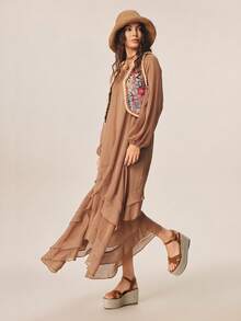 Styleloop 女士草编绳交叉绑带高跟圆头凉鞋 - 棕色 - 查看 7