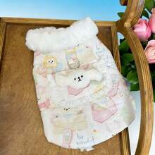 PETSIN 宠物背心 冬季棉绒娃娃领背心开衫背心 狗狗猫咪牵引扣棉质韩版蝴蝶结小熊印花宠物服装 - 彩色 - 查看 7