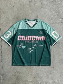 AXEPEAK 男士字母和心形印花V领短袖休闲T恤 - 黑色 - 查看 1