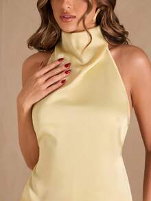 SHEIN BAE 女士黄色缎面露背吊带上衣和中低腰鱼尾裙，黄色两件套，优雅两件套 - 黃色 - 查看 7