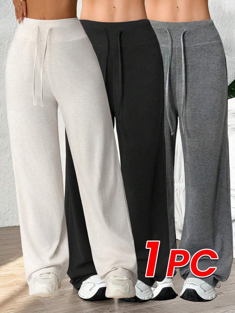 Dewbera Women's Solid Color Drawstring Waist Straight Leg Loose Fit Casual Sweatpants - Creamy White - View 1