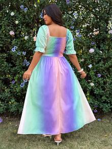 Vionelle 大码女式休闲优雅公主风A字短袖渐变色连衣裙，适合度假穿着 - 彩色 - 查看 2