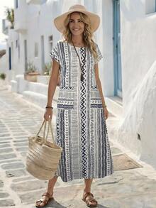 Faunlyn Women's Casual Holiday Geometric Print Long Dress,Summer Dresses For Women - Multicolor - View 3