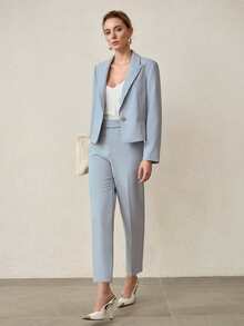 MOTF PREMIUM 极简通勤修身西装裤，春夏款 - 藍色 - 查看 6