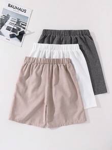 SHEIN 3pcs/Set Teen Boy Casual College Style White Solid Color Shorts With Elastic Waist And Decorative Rope,Summer Daily Wear,Sports,School,Parties - Multicolor - View 3