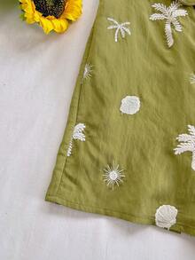 SHEIN WYWH 女士春夏度假嘉年华邮轮风蓝色水彩印花扭结露背连体裤，宽松版型，适合派对、约会、情人节、叠穿 - 彩色 - 查看 2