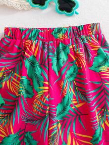 SHEIN 两件套少女夏季可爱度假针织绿色碎花吊带背心和裤子套装 - 綠色 - 查看 7