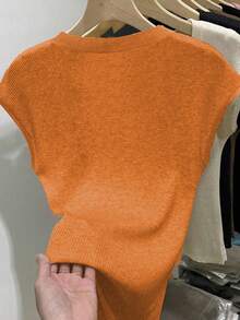 Airaco 2025 Spring/Summer New Arrival Solid Color Oversized Scoop Neck Short Sleeve Knit Top - Coral Orange - View 2