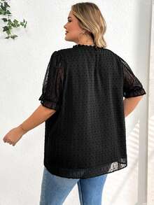 SHEIN CURVE+ 大码夏季休闲波点短袖衬衫/2026/新年 - 黑色 - 查看 2