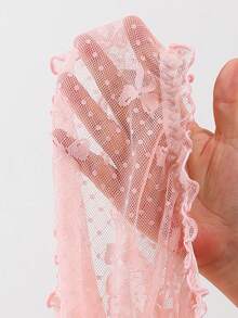 DelicateAllure Bragas de talla grande con parches de malla, ribete de volantes, acento de lazo, diseño transparente, estampado de moño, lindas y encantadoras, color rosa - Rosa - Ver 8