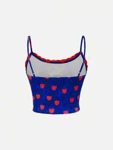 Y2Kool Maria Clara Maia Blue & Red Color-Block Rabbit Rose Easter Y2K Street Fashion Casual Women's Lace Patchwork Two-Piece Set, Suitable For Autumn And Winter Home, Party, Vacation, Holiday, And Daily Outfits - Blue - View 8