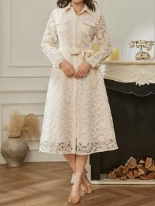 DAZY Elegant White Lace Long Dress, Slim Fit, Suitable For Spring, Summer, Valentine's Day, Party, Commuting Sundress - White - View 5