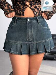 SHEIN ICON Plus Size Women Sexy Denim Street Style Mini Skirt - Dusty Blue - View 1