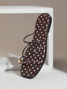 Solezae #PopCraft Women's Red Polka Aesthetic Strappy Toe-Loop Slides – Vibrant, Sleek & Eye-Catching - Brown - View 3