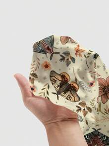 ROMWE Fairycore Hippie Cute Moth Butterfly Flower Plant Autumn Maple Leaf Moon Star Full Print Mini Plus Size Dress - Beige - View 5