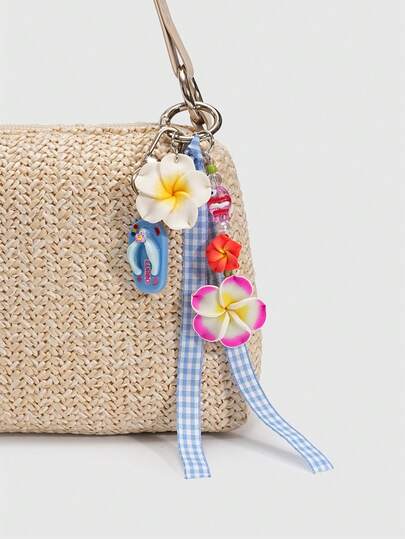 ROMWE Fairycore 1 Pc Summer Island Tassel Pendant, Handmade Starfish Flower Pendant Keychain Bag Pendant, Sunflower Bead Ccd Chain, Holiday Key
