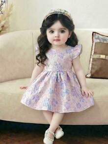 SHEIN Vestido de manga corta elegante de jacquard tejido para niña, primavera/verano - Multicolor - Ver 6