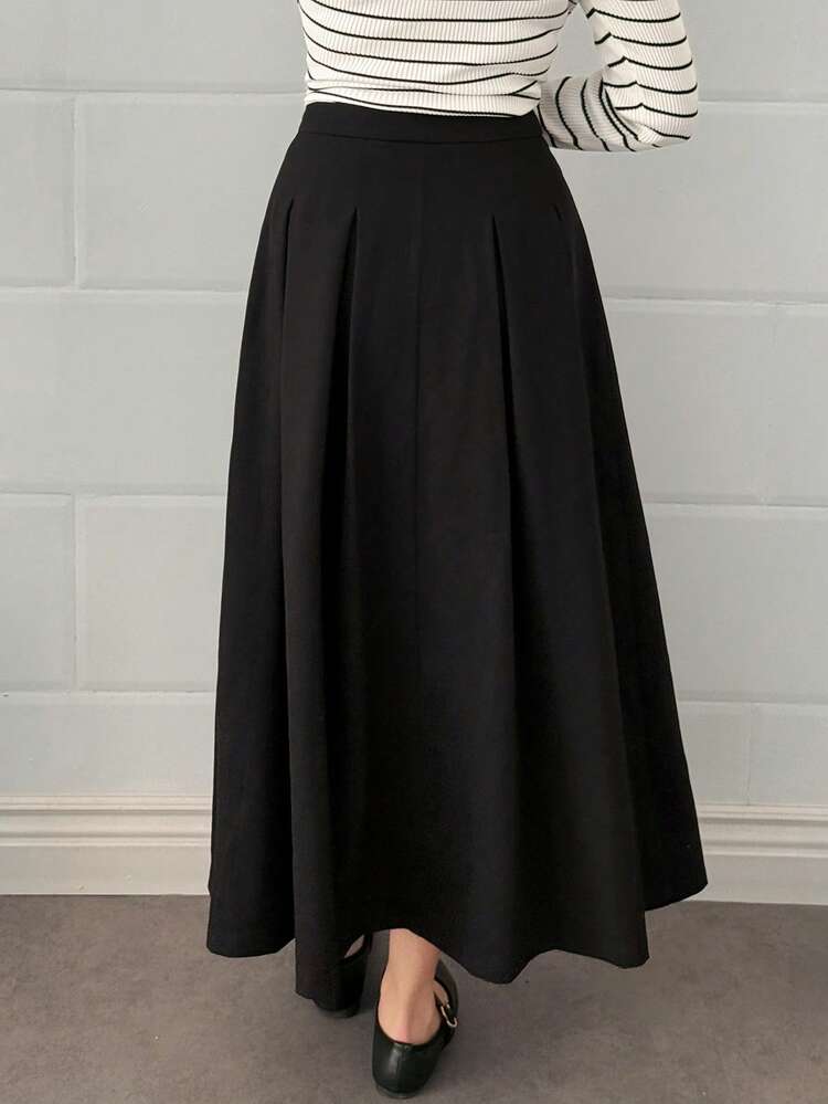 Women's Solid Color Pleated Casual Versatile Daily Date Outing Skirt