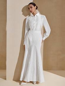 Graceveil Chân váy xếp ly ren màu nâu thanh lịch dành cho nữ - trắng - Xem 3