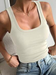 DAZY 女士纯色保暖修身吊带背心，秋冬季 - 白色 - 查看 5