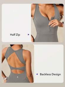 OutZeal 女士户外连体衣，露营徒步，凉感设计，收腹，可拆卸胸垫，前拉链。 - 灰色 - 查看 5