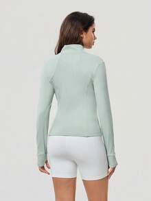 OutZeal Giacca sportiva da donna, colore unito, per allenamento, palestra, yoga, asciugatura rapida, aderente, con collo alto, chiusura lampo, top attivo, adatta per estate e primavera - Verde - Visualizzare 8
