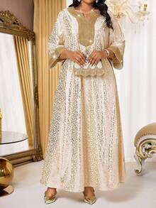 SHEIN Lady Đầm dự tiệc cỡ lớn sang trọng in họa tiết lá vàng. - Nhiều màu - Xem 4
